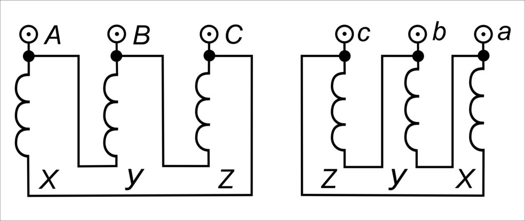 Схема трехфазного трансформатора Д/Д-0